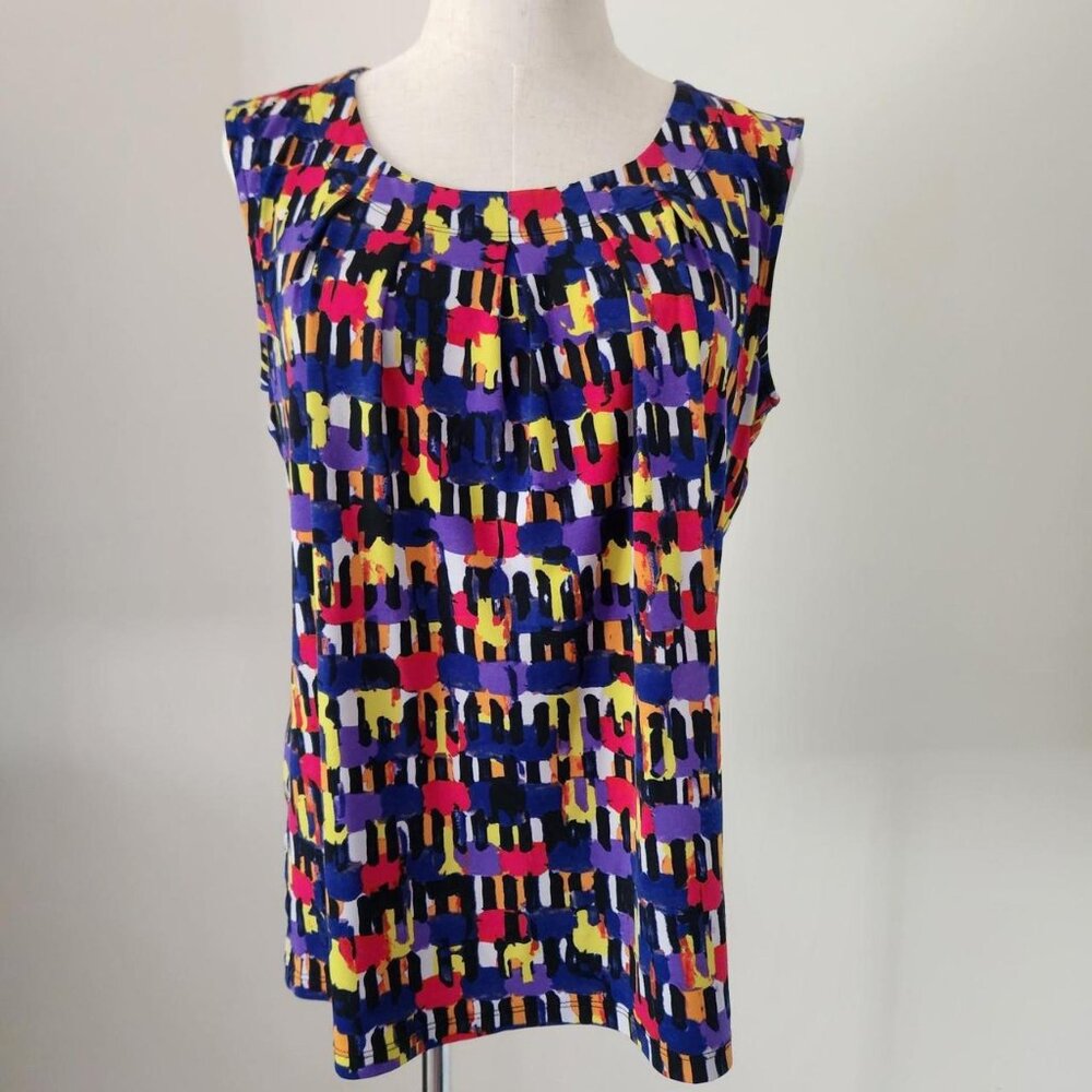 JONES STUDIO NY Separates Black/Multi-Colored Sleeveless Shell Blouse. SZ MD.